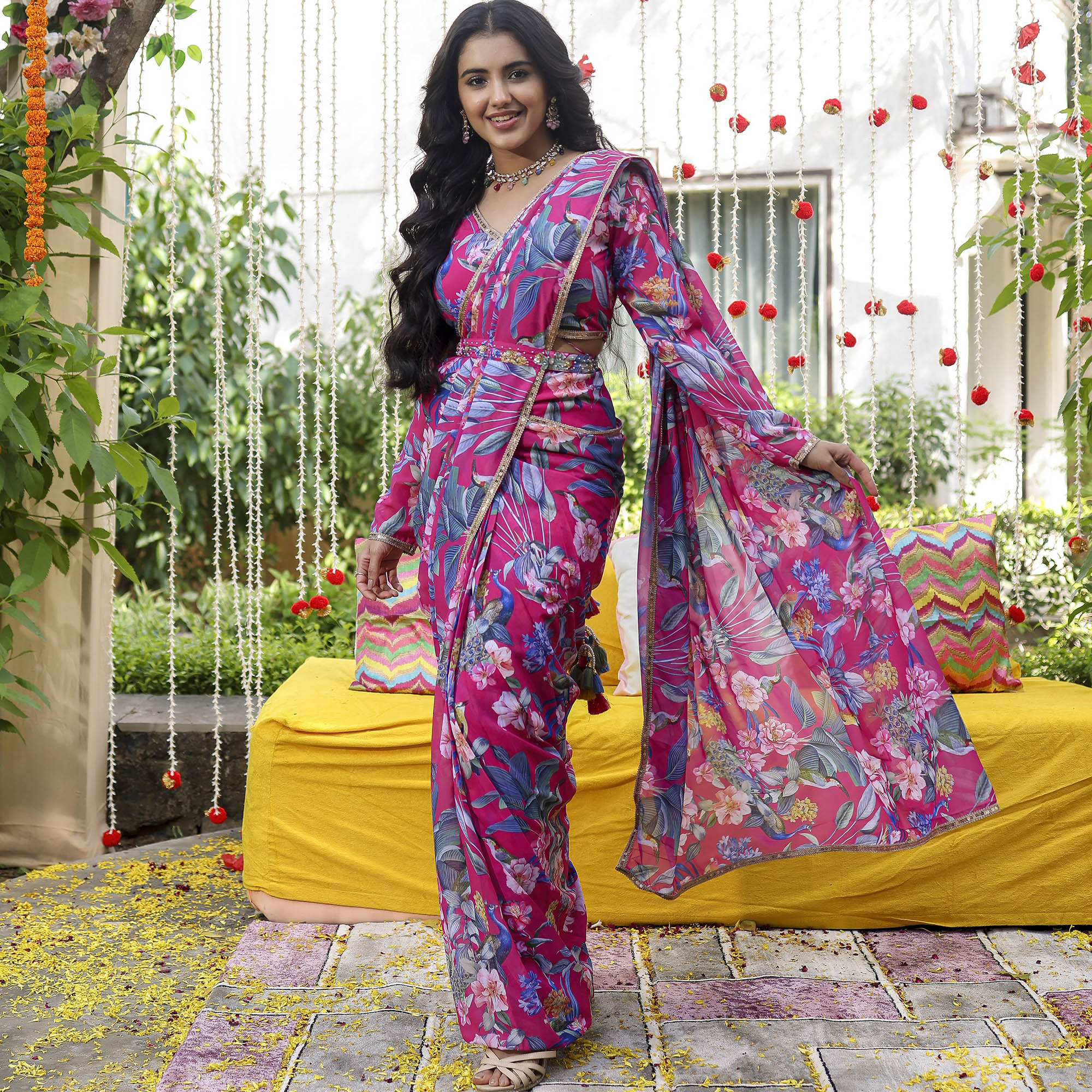 White Pleated Pre-Draped Saree