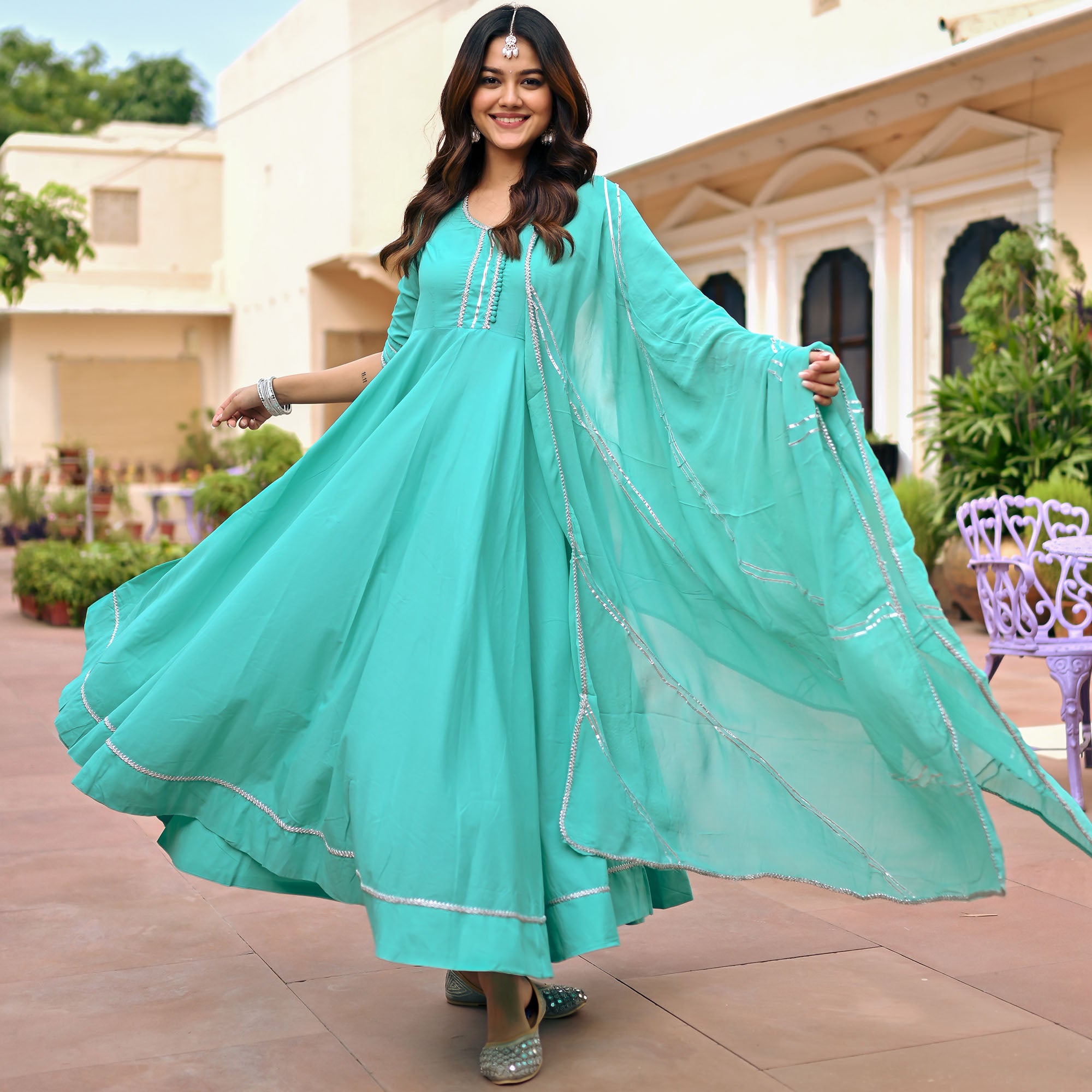 Powder Blue Solid Anarkali Set