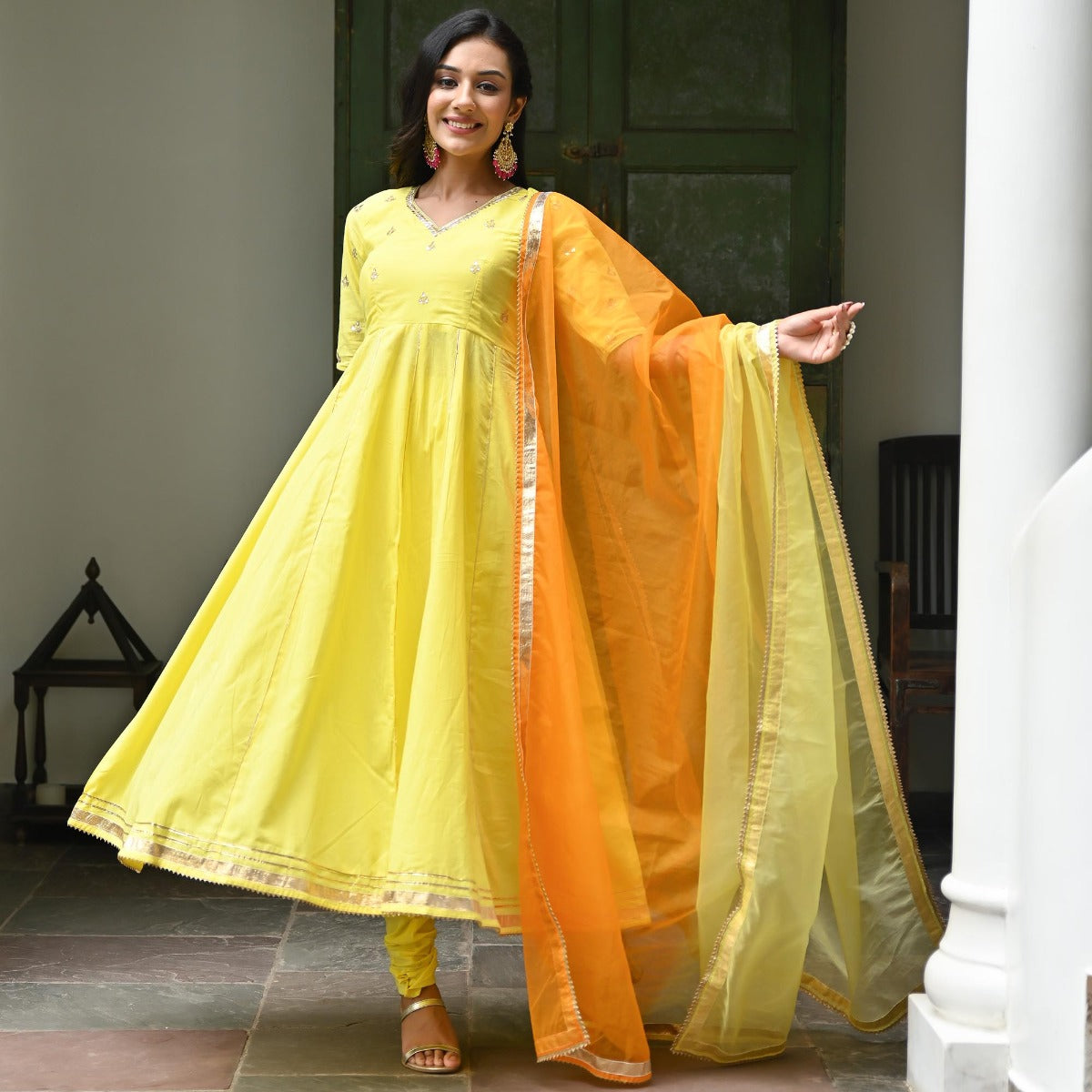 Plain yellow cheap anarkali dress