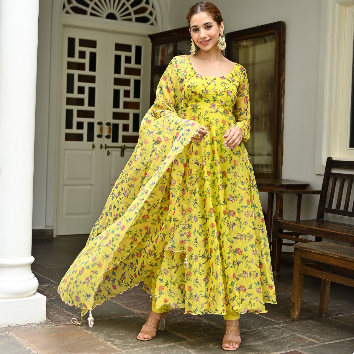 Yellow colour best sale frock suit