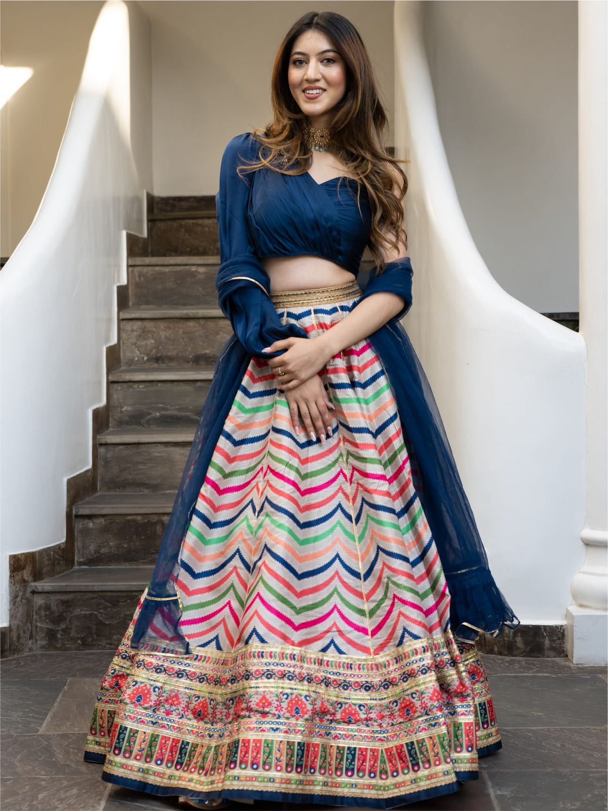 Multicolored Printed Lehenga Set