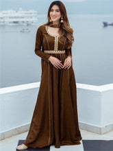 Chocolate Brown Silk Long Dress With Dupatta