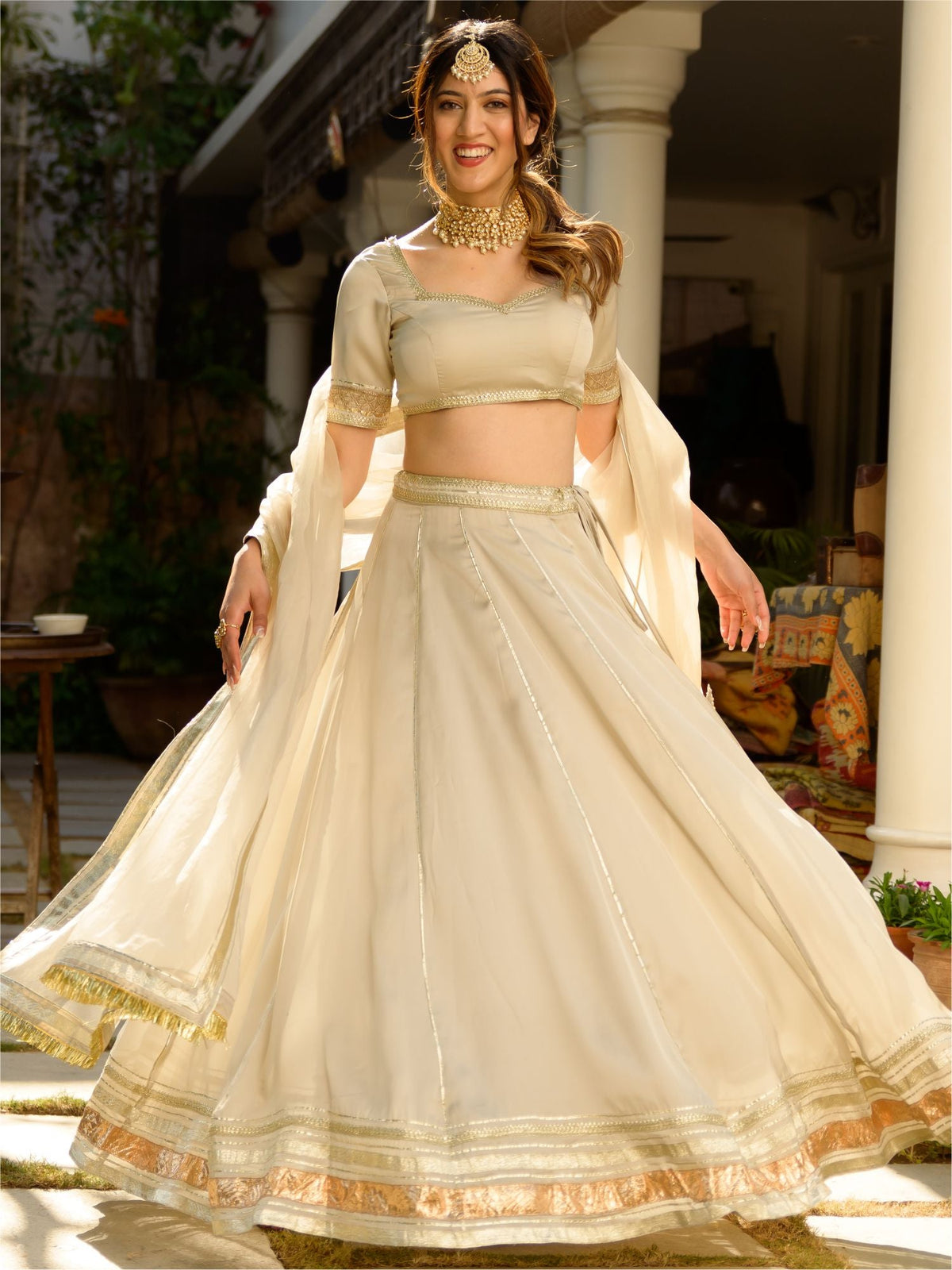 Grey Silk Solid Lehenga Set