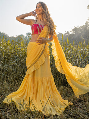 Pale Yellow Georgette Ready Saree