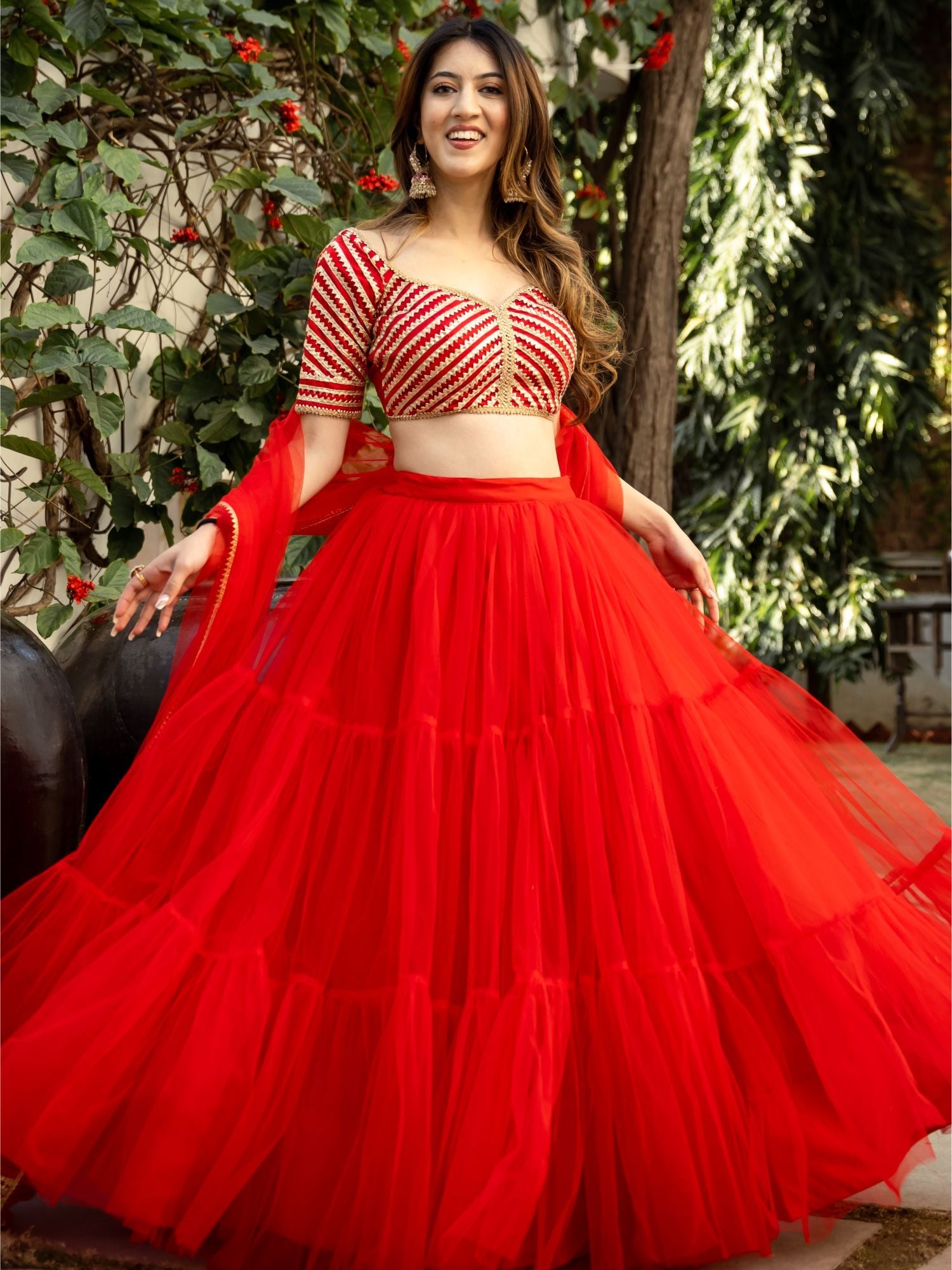 Red Net Gota Lehenga Set