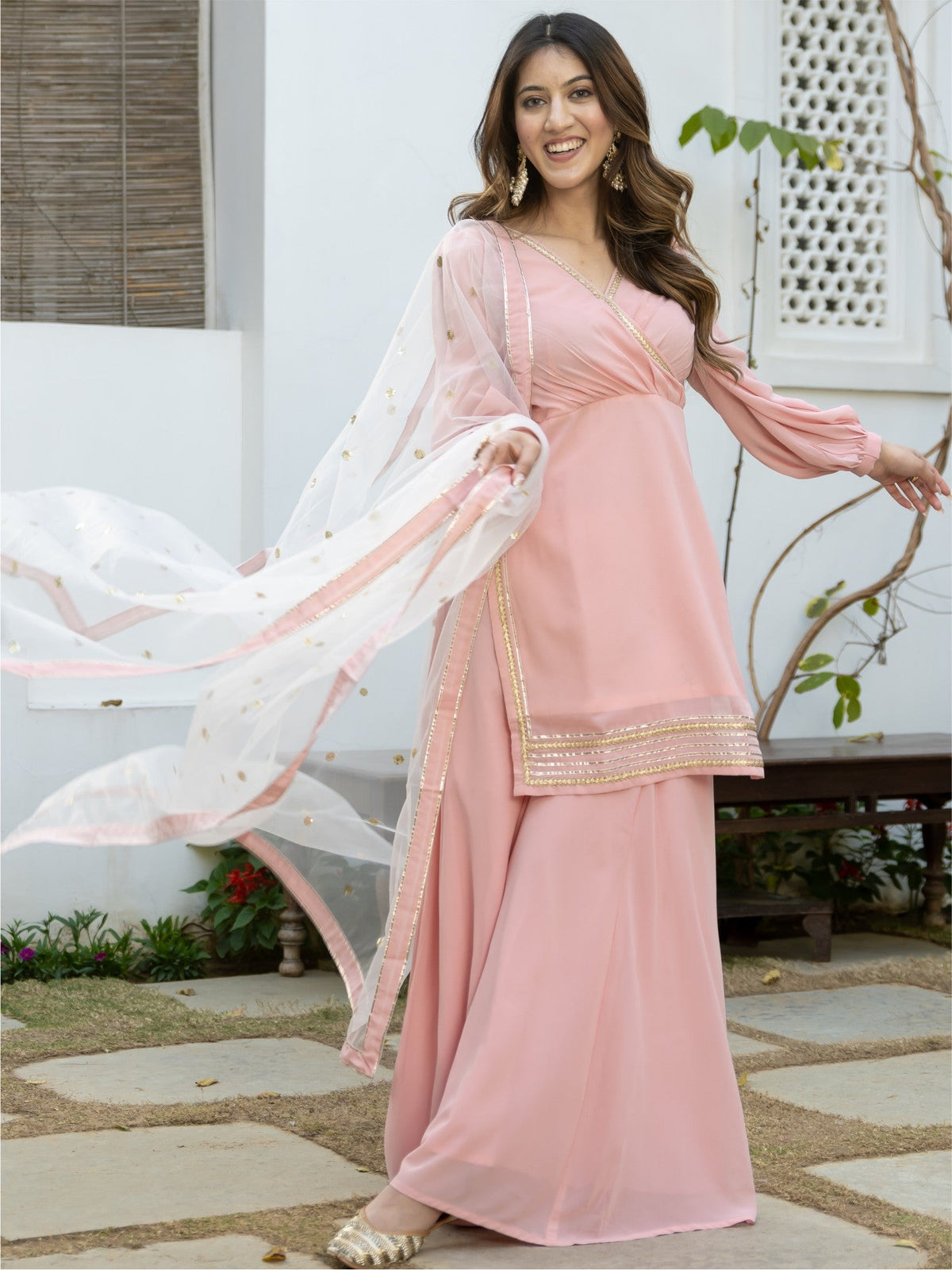 Baby Pink Kurta Flared Palazzo Set