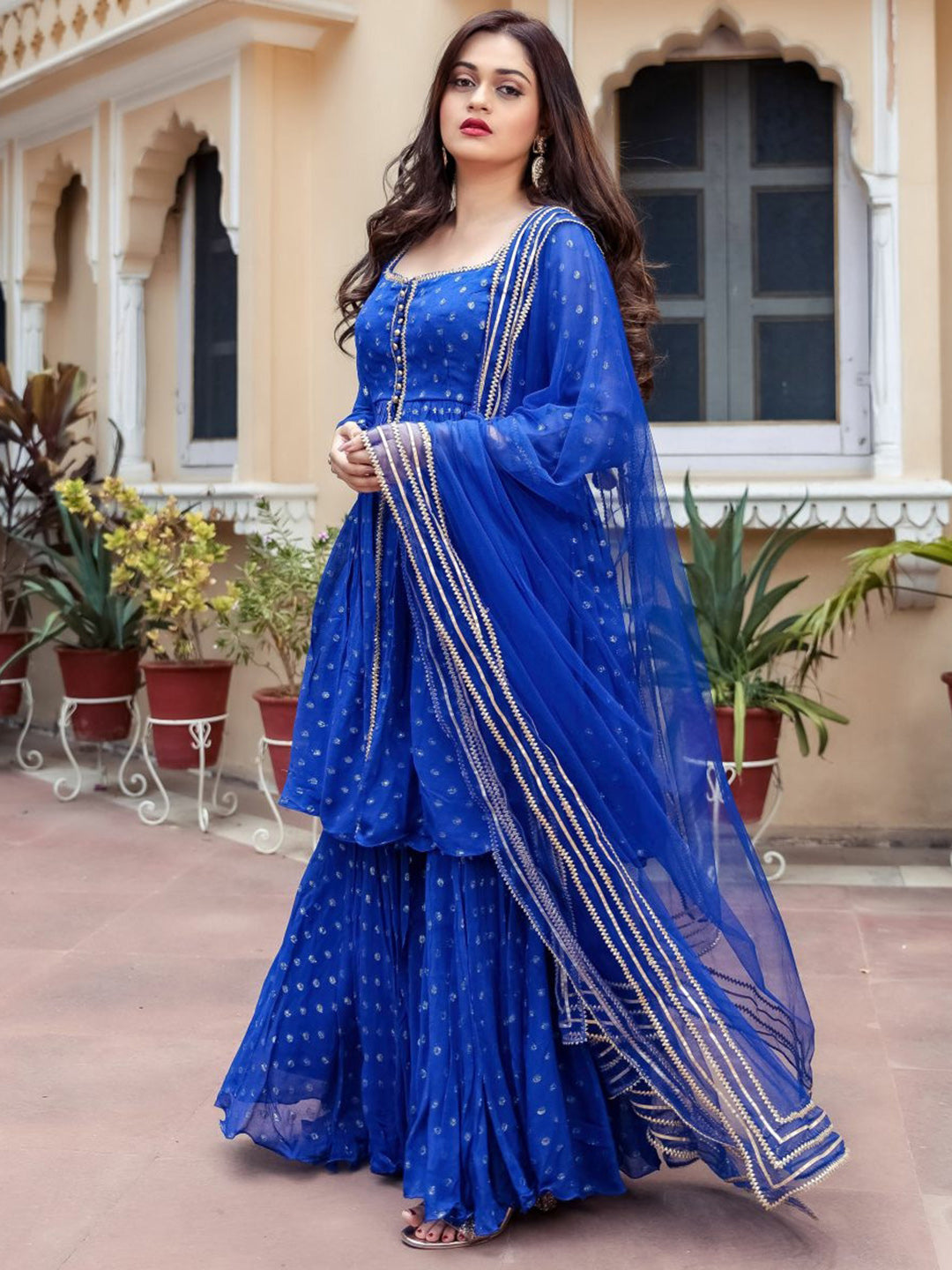 Blue Georgette Sharara Set