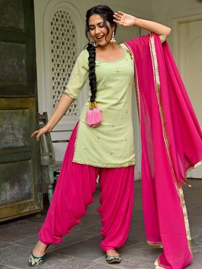 Green And Pink Kurta Patiala Set