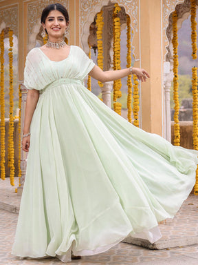 SEA GREEN MUKAISH LONG GOWN