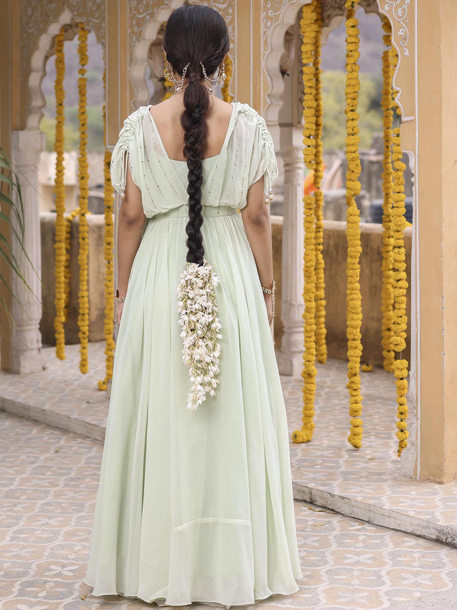 SEA GREEN MUKAISH LONG GOWN