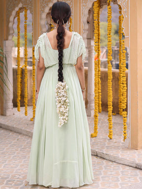 SEA GREEN MUKAISH LONG GOWN