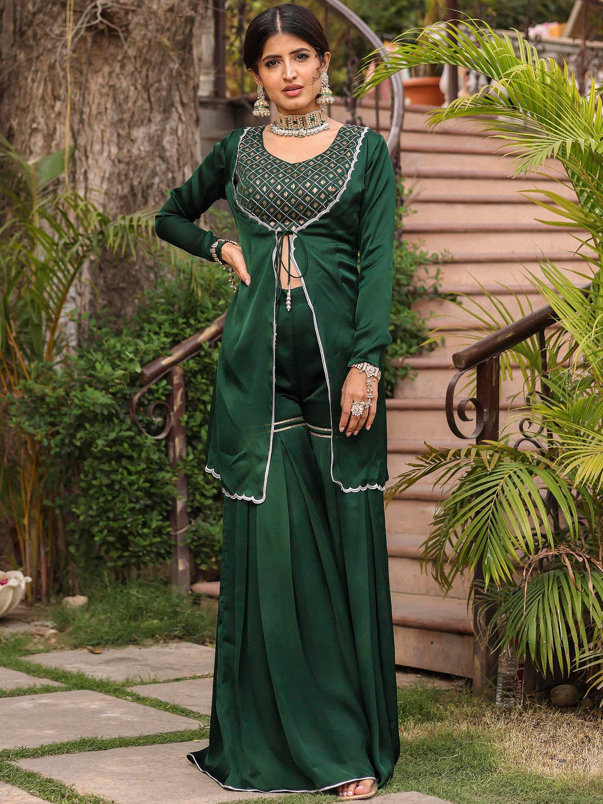 BOTTLE GREEN SHARARA SET