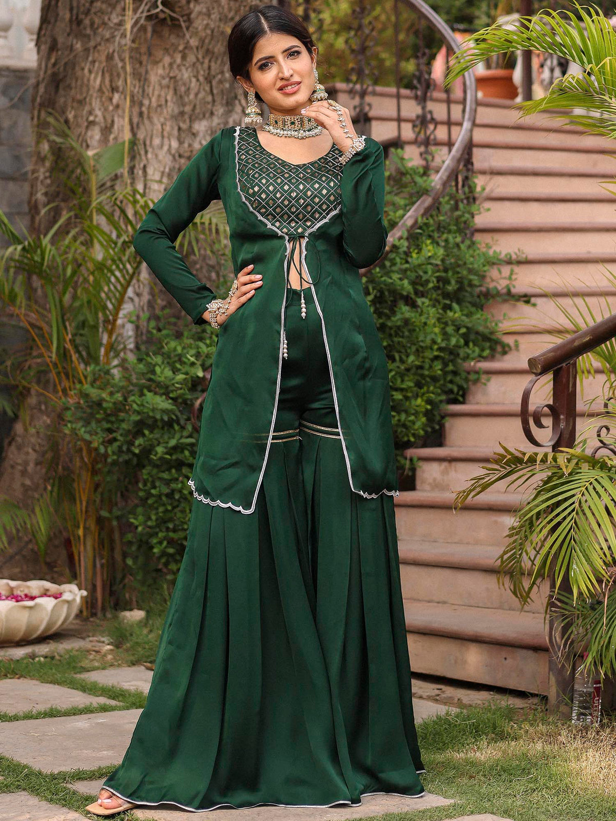 BOTTLE GREEN SHARARA SET