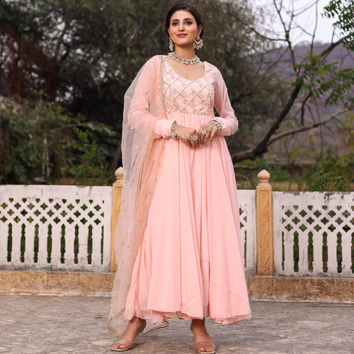 PINK MUKAISH ANARKALI SET