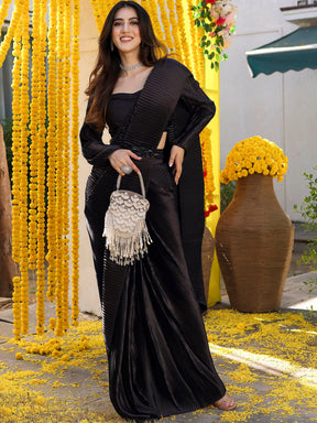 Black Pleated Pre-Draped Saree