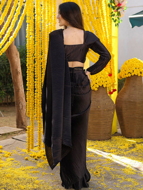 Black Pleated Pre-Draped Saree