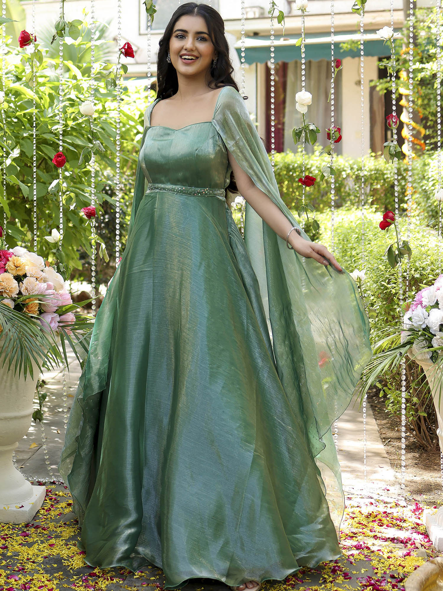 Green Embroidered Gown