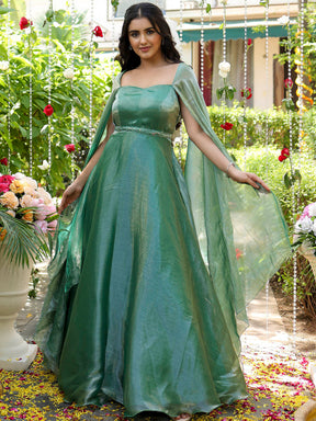 Green Embroidered Gown