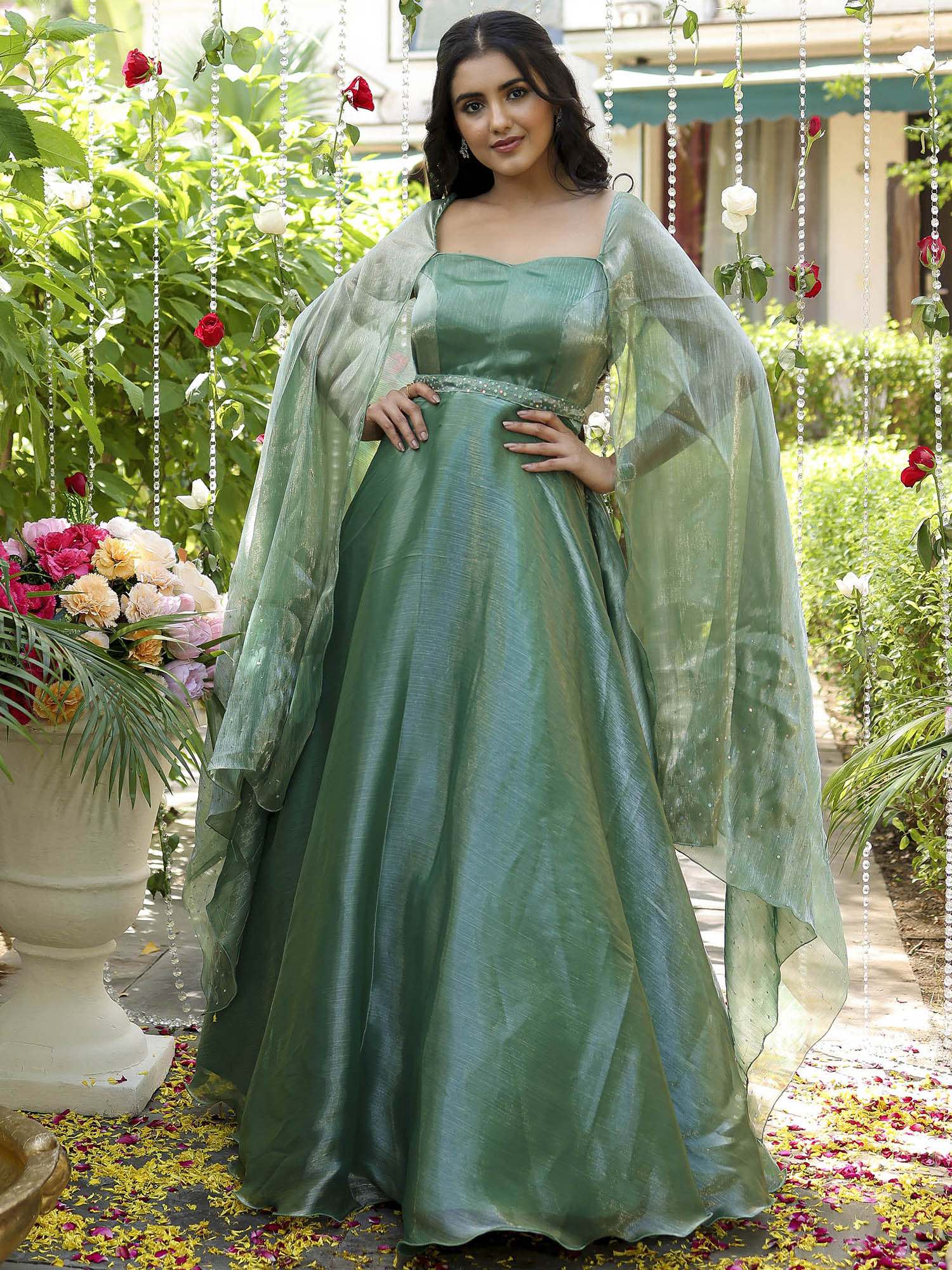 Green Embroidered Gown