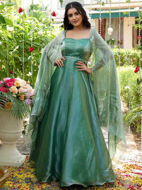 Green Embroidered Gown