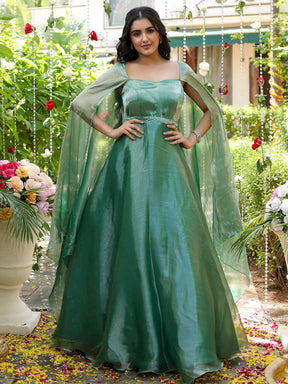 Green Embroidered Gown