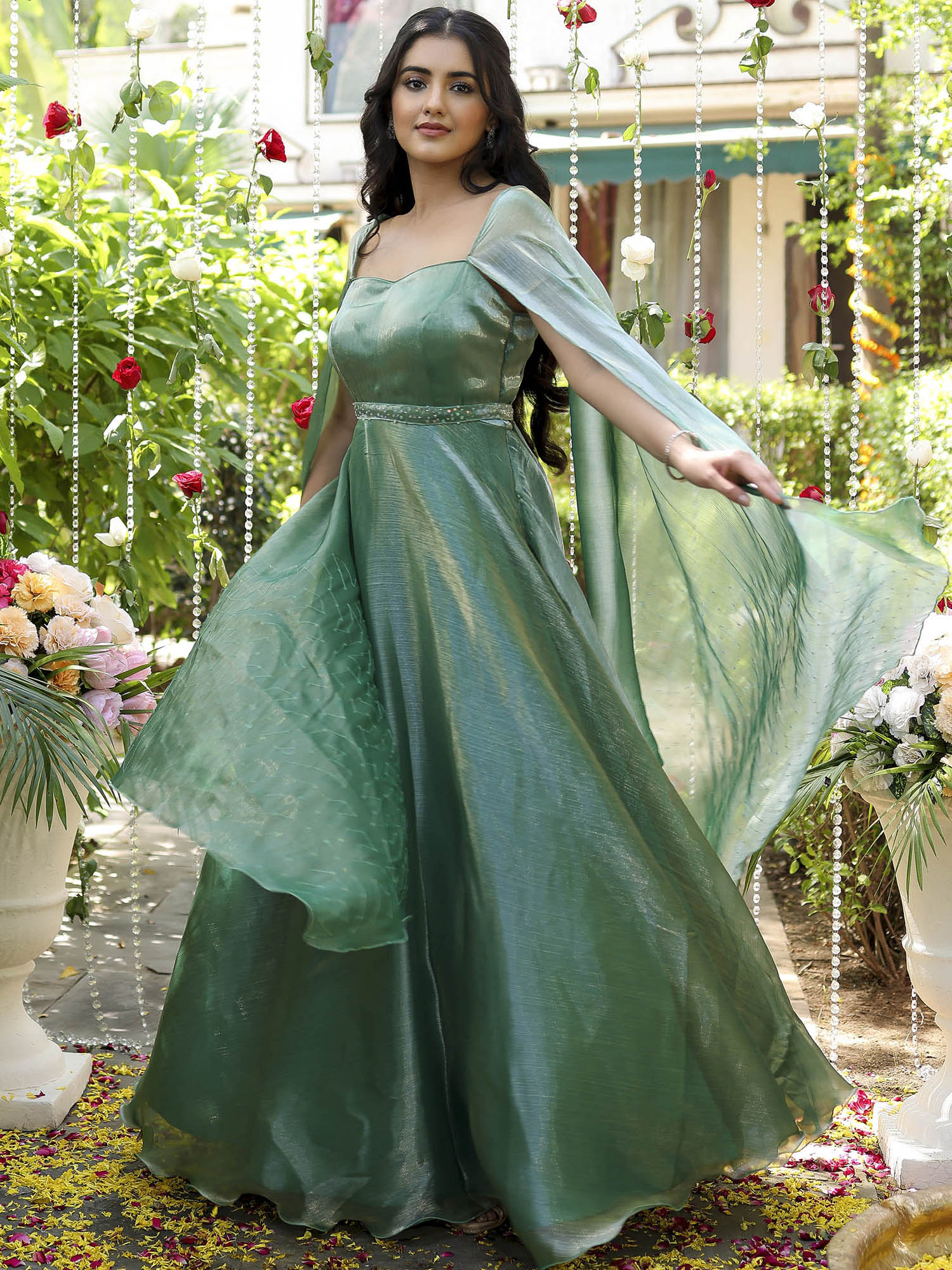 Green Embroidered Gown