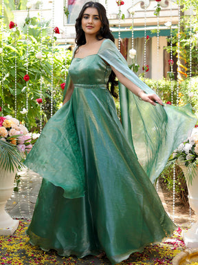 Green Embroidered Gown