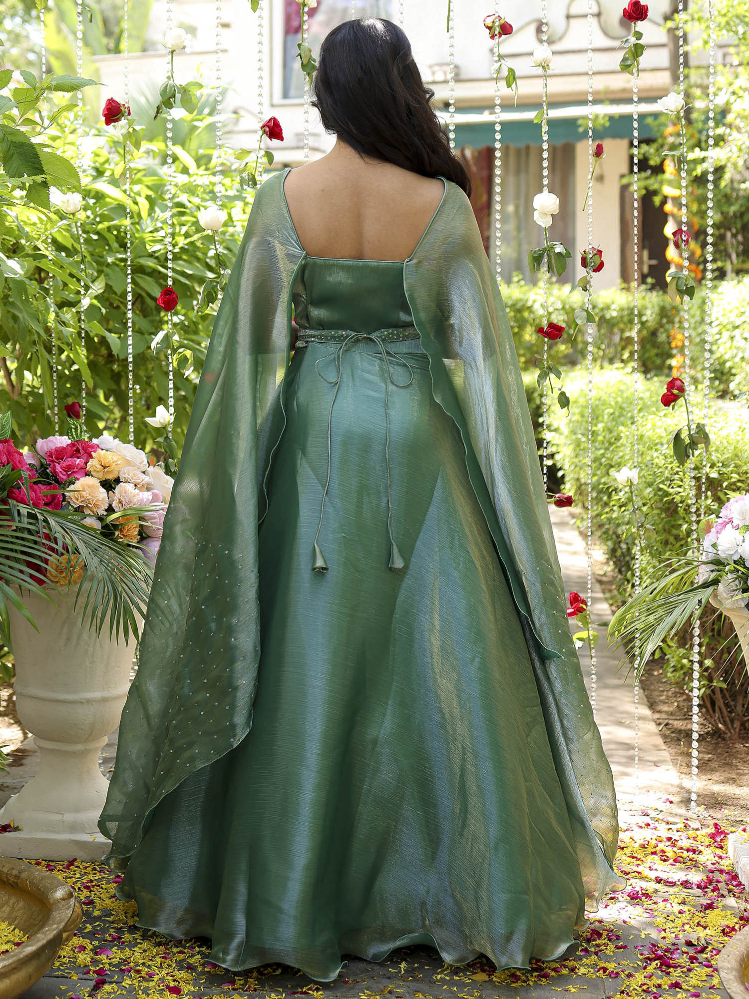 Green Embroidered Gown