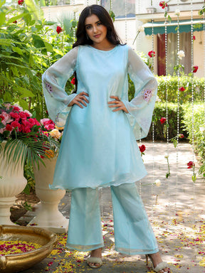 Blue Kurta And Bootcut Pant