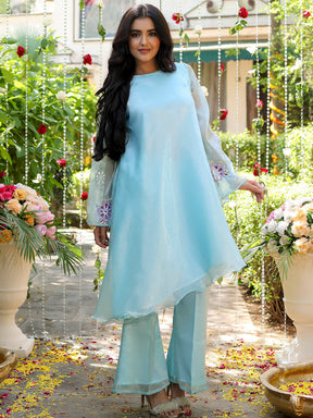 Blue Kurta And Bootcut Pant