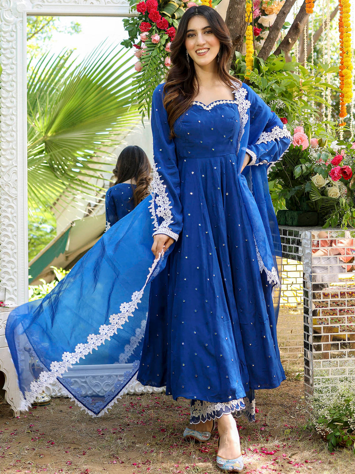 Blue Mirror Anarkali Set