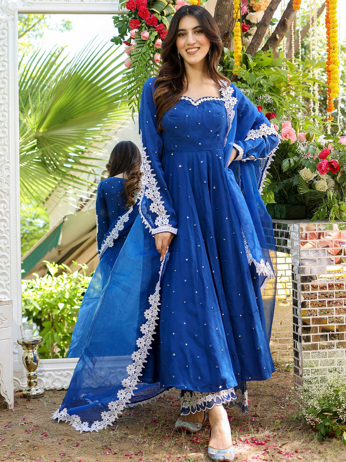 Blue Mirror Anarkali Set