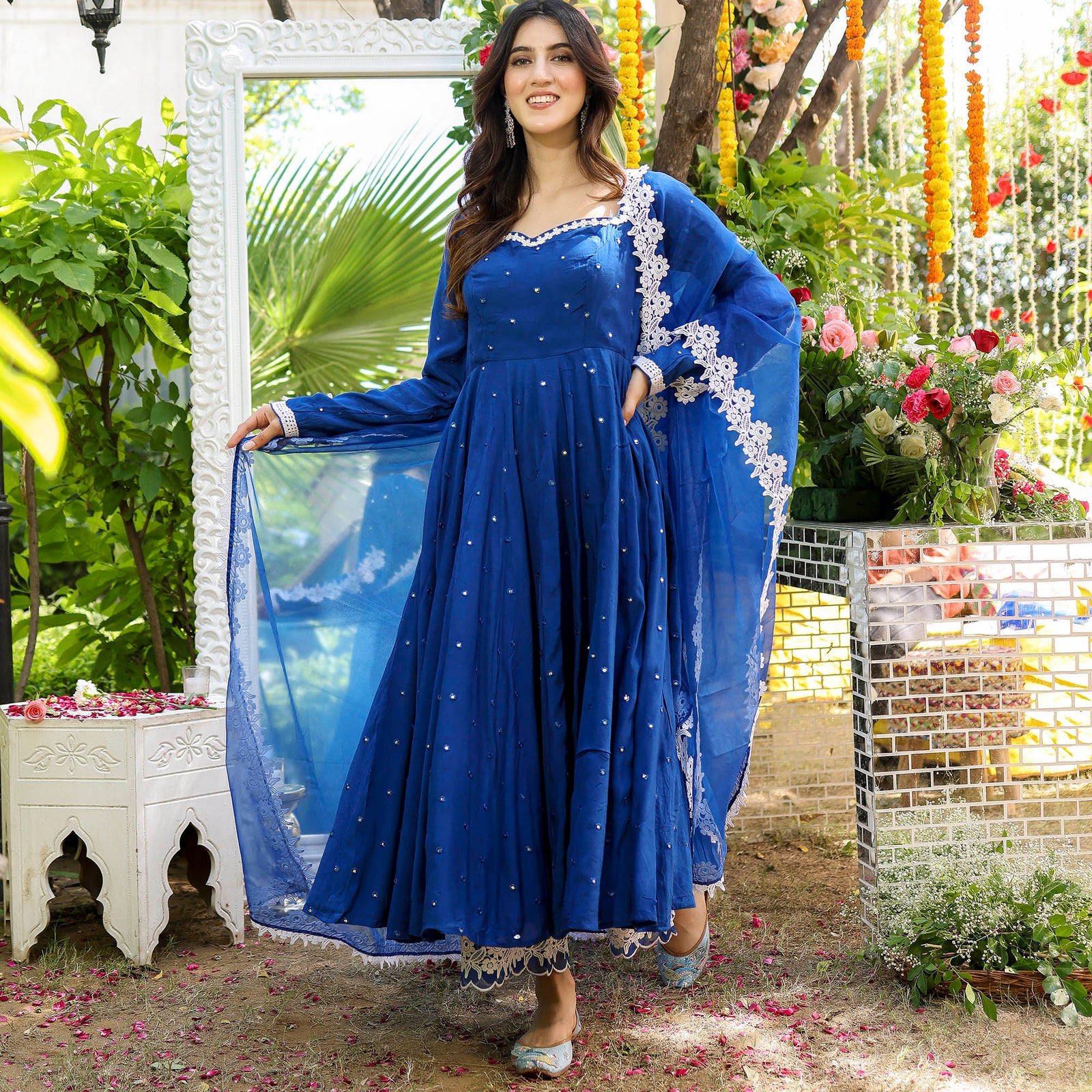 Shop Blue Mirror Anarkali Set Online | Lavanya The Label
