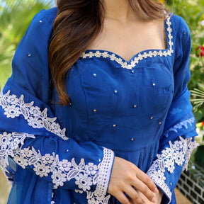 Blue Mirror Anarkali Set