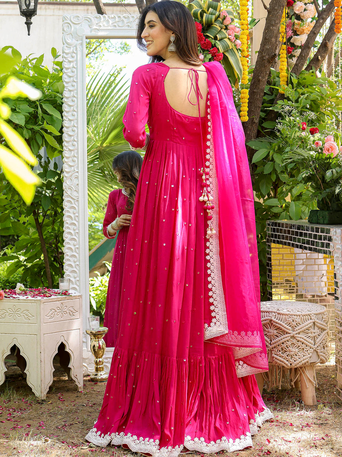 Pink Mirror Anarkali Set