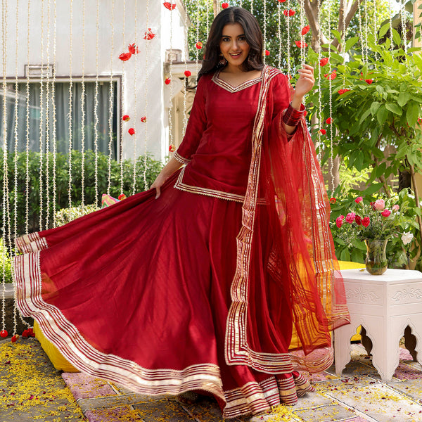 Maroon Short Kurti Lehenga Set