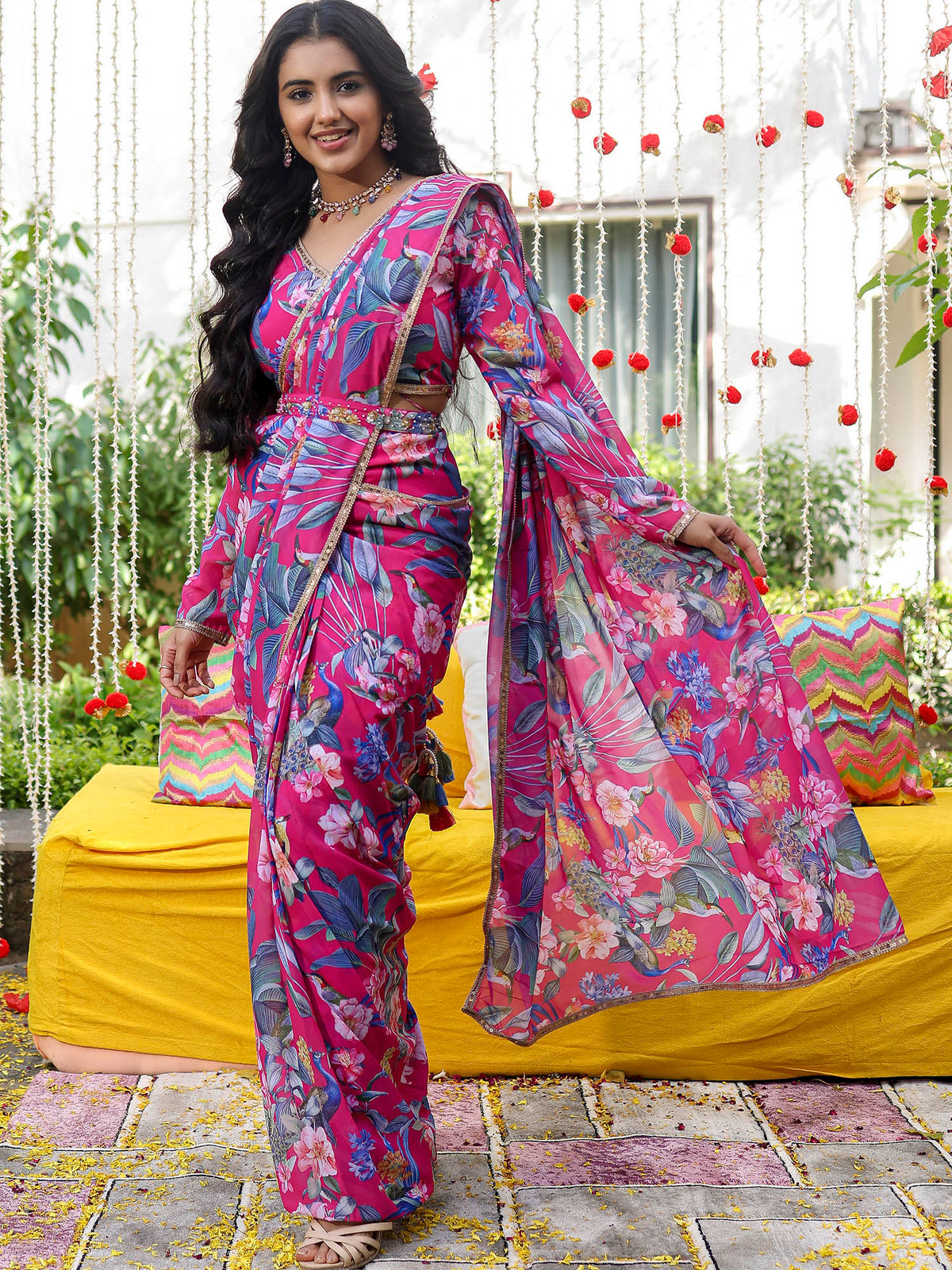 Pink Printed Ready Saree