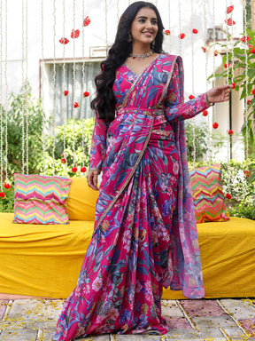 Pink Printed Ready Saree