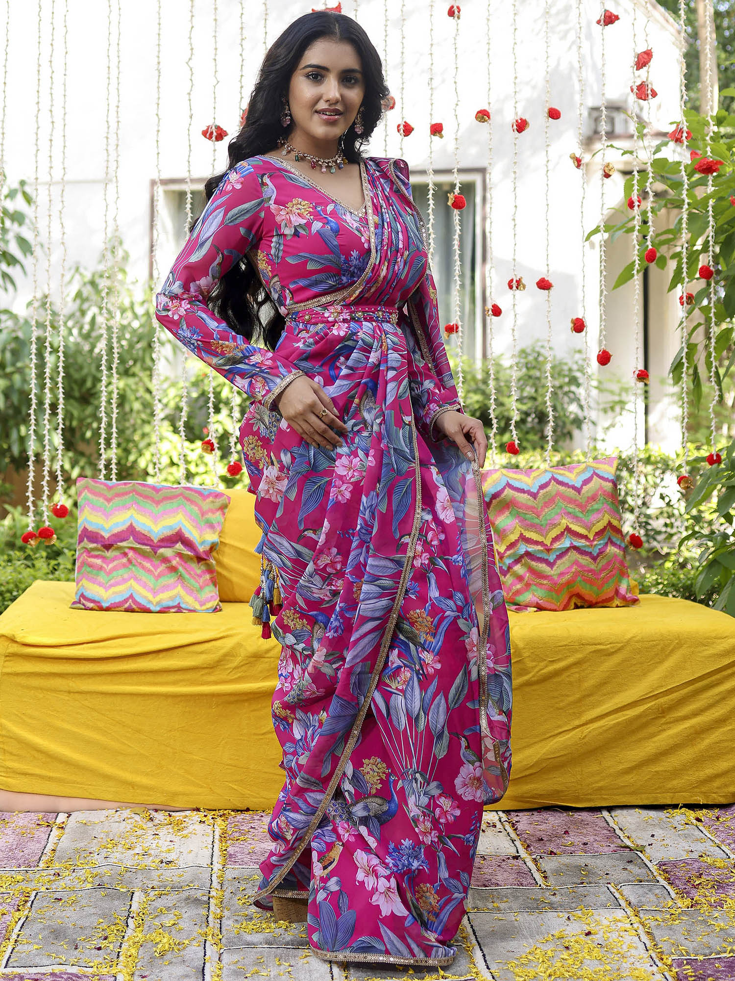 Pink Printed Ready Saree