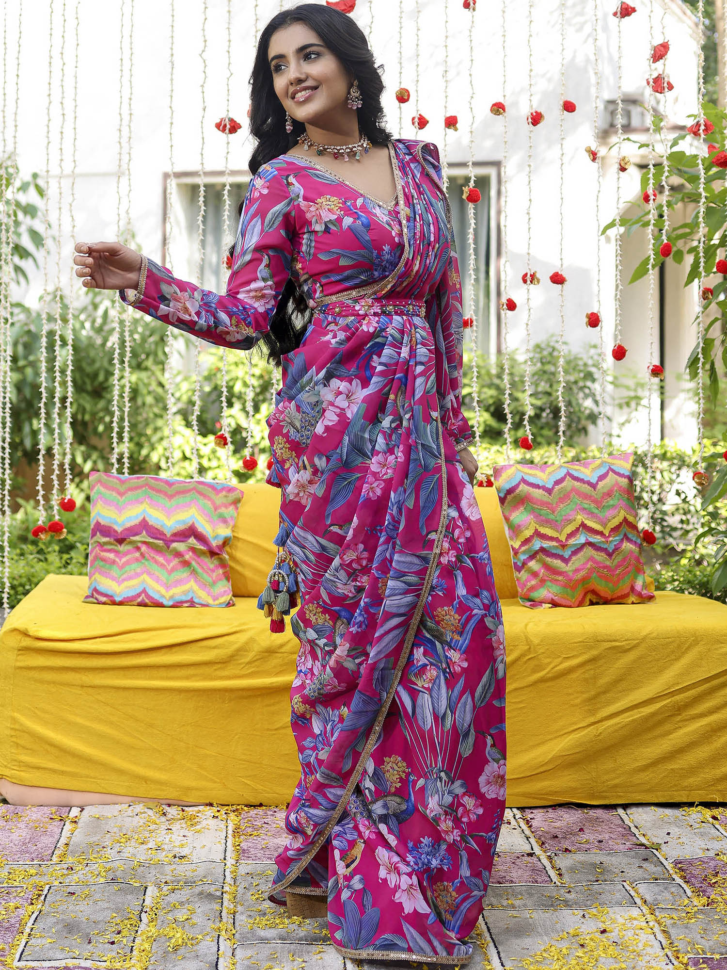 Pink Printed Ready Saree