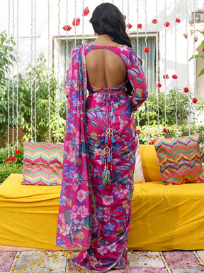 Pink Printed Ready Saree