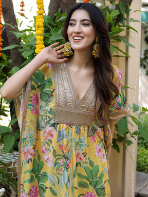 Yellow Kaftan Printed Set