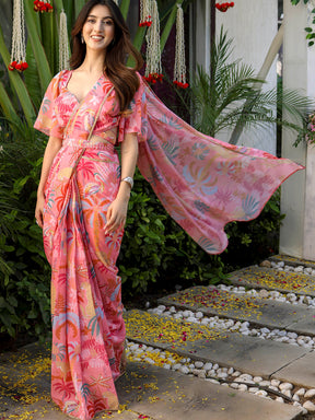 Peach Printed Ready Saree