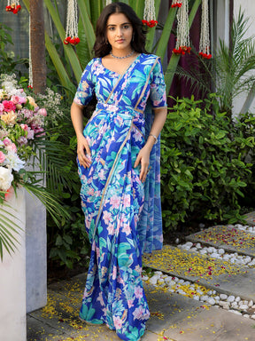 Blue Printed Ready Saree