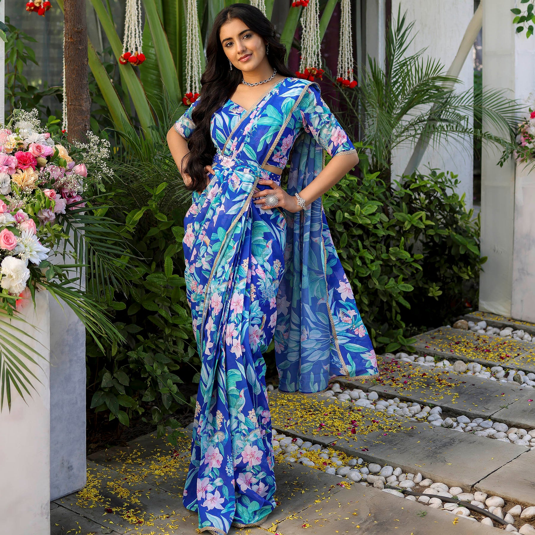 Blue Printed Ready Saree