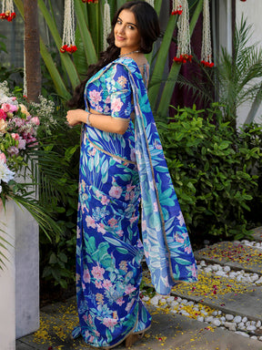 Blue Printed Ready Saree