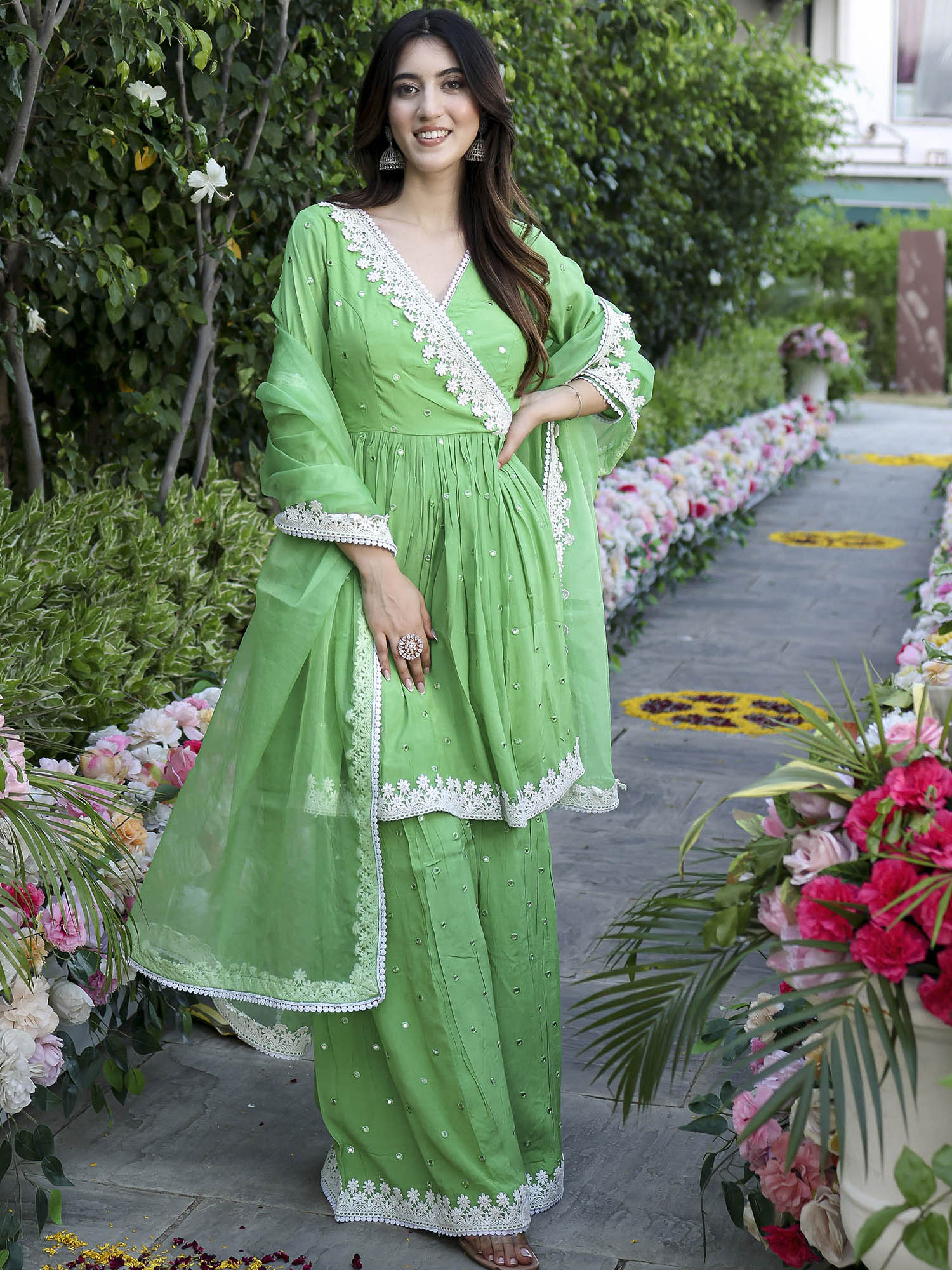 Green Mirror Sharara Set