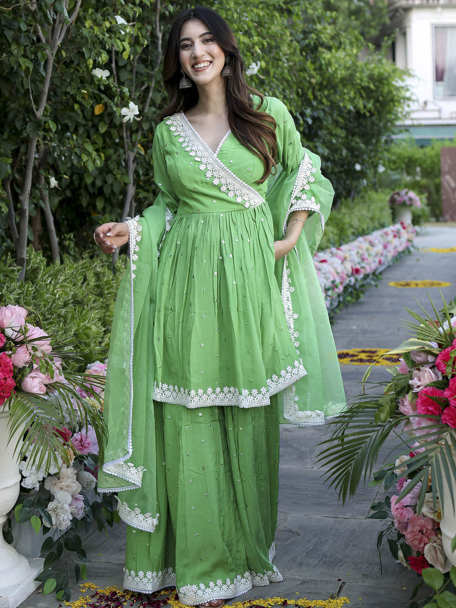 Green Mirror Sharara Set