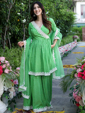 Green Mirror Sharara Set