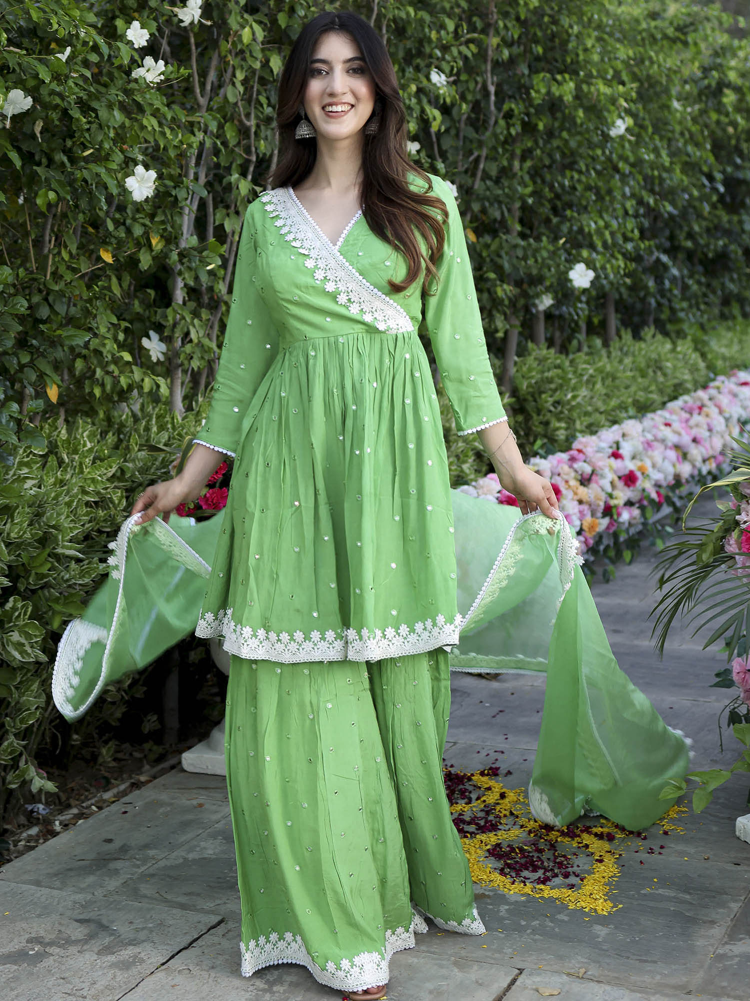 Green Mirror Sharara Set